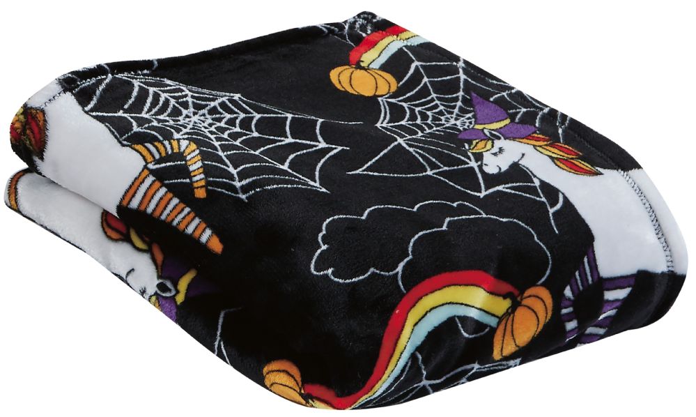 24 Wholesale Children's Black Unicorn Halloween Printed Fleece Blanket Size 50 X 60 at
