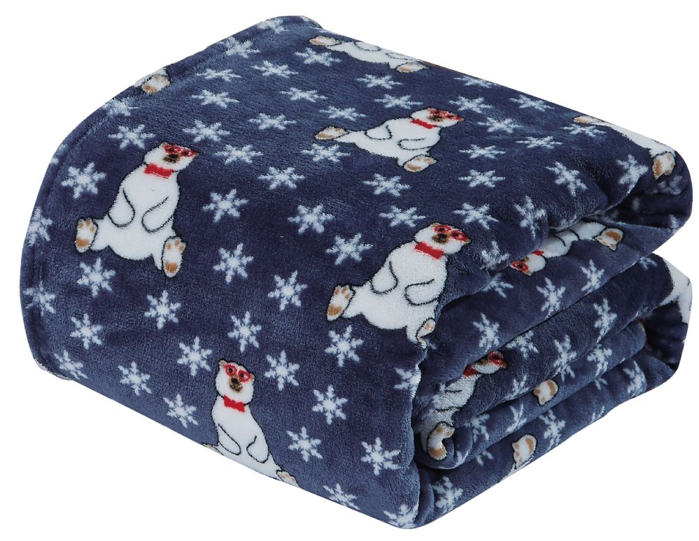 24 Wholesale Children's Navy Polar Bear Printed Fleece Blanket Size 50 X 60 at
