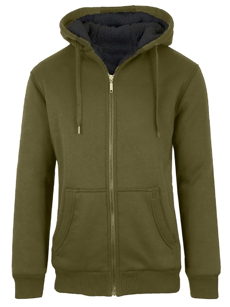 12 Wholesale Mens Olive Fleece Line Sherpa Hoodies Assorted Sizes - at ...