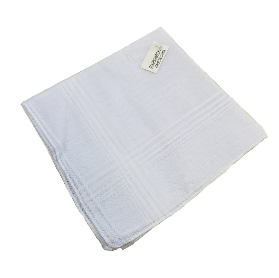 48 Wholesale 3 Pack Men's White Handkerchiefs at