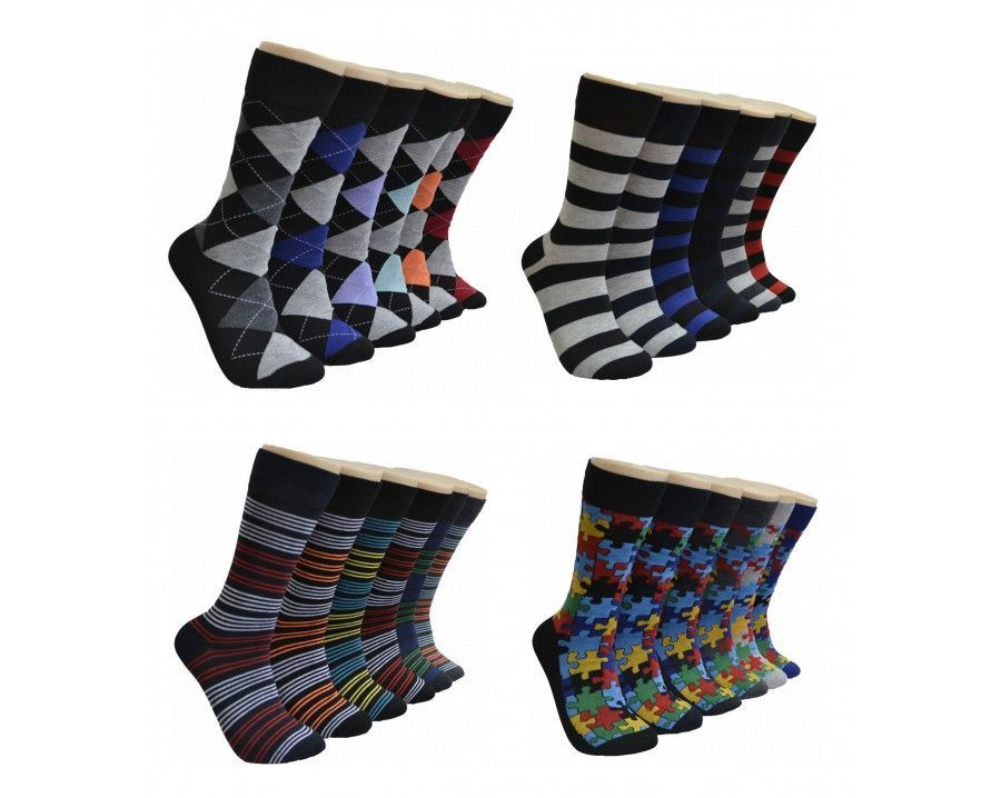 288 Wholesale Men's Assorted Styles Crew Socks at