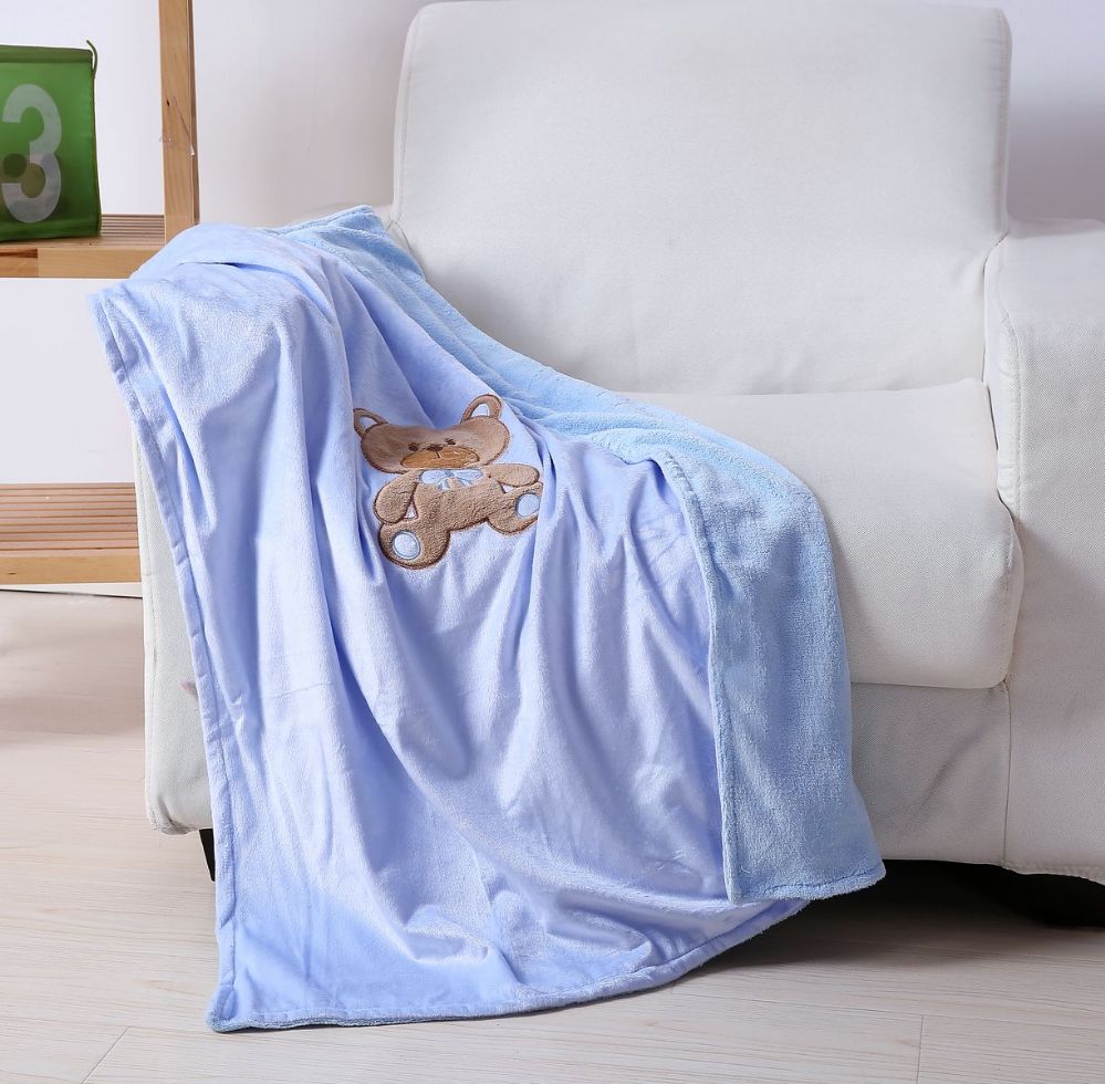 24 Wholesale Teddy Bear Baby Blanket In Blue at