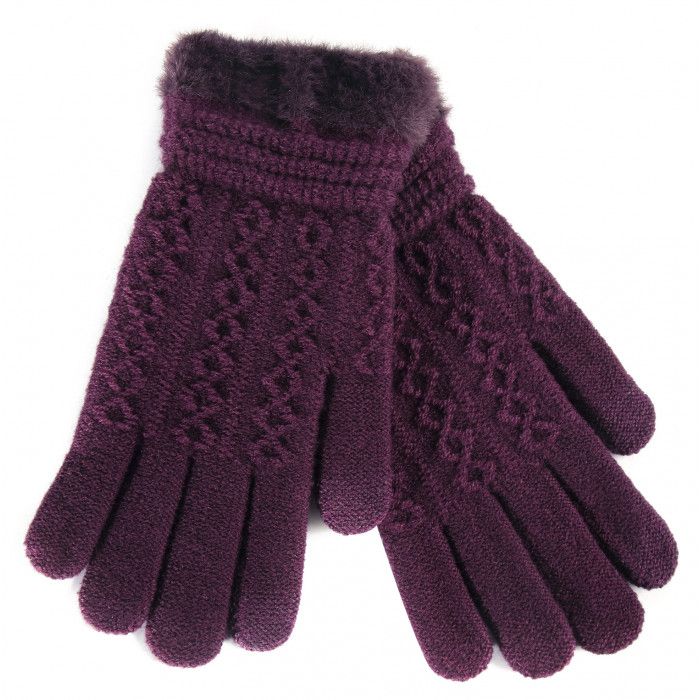 36 Wholesale Women's Fur Lined Knitted Ladies Gloves at