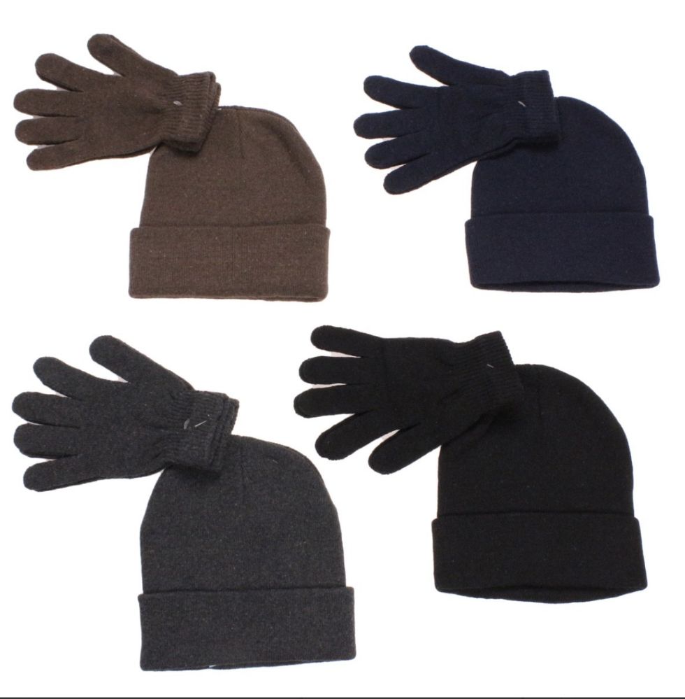 36 Wholesale Men's Two Piece Knit Hat And Glove Set Assorted Colors