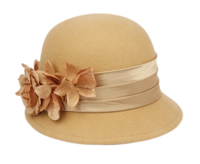 12 Wholesale Ladies Wool Felt Hat With Flower And Velvet Band at