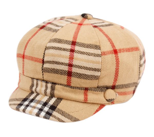 24 Wholesale Plaid Fashion Cabbie Hat In Khaki - at ...