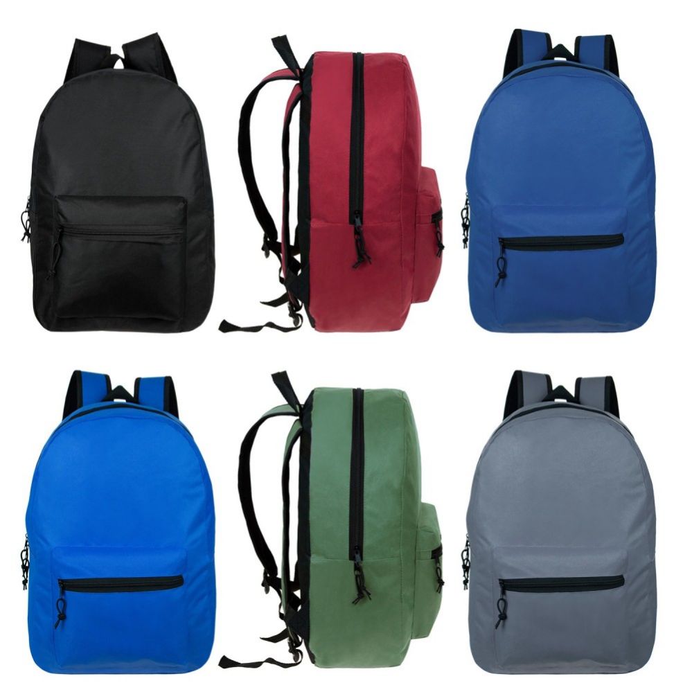 24 Wholesale Kids Basic Backpack In 6 Assorted Colors at