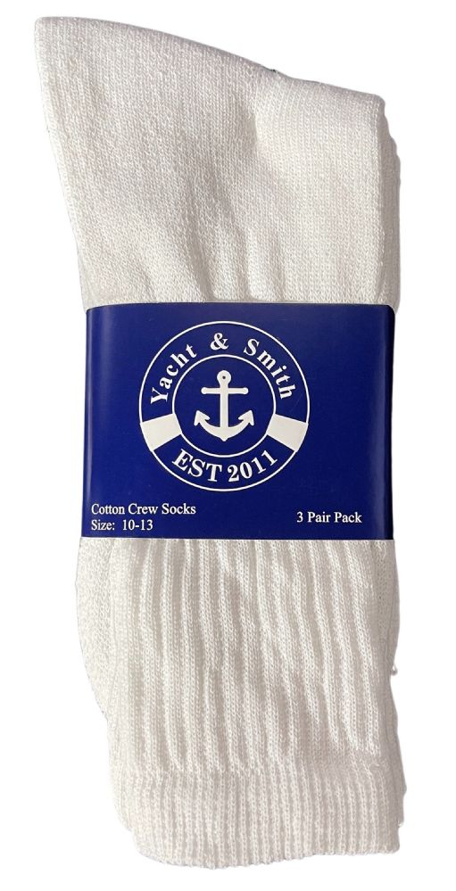 120 Wholesale Yacht & Smith Mens Cotton White Crew Socks, Sock Size 10 ...