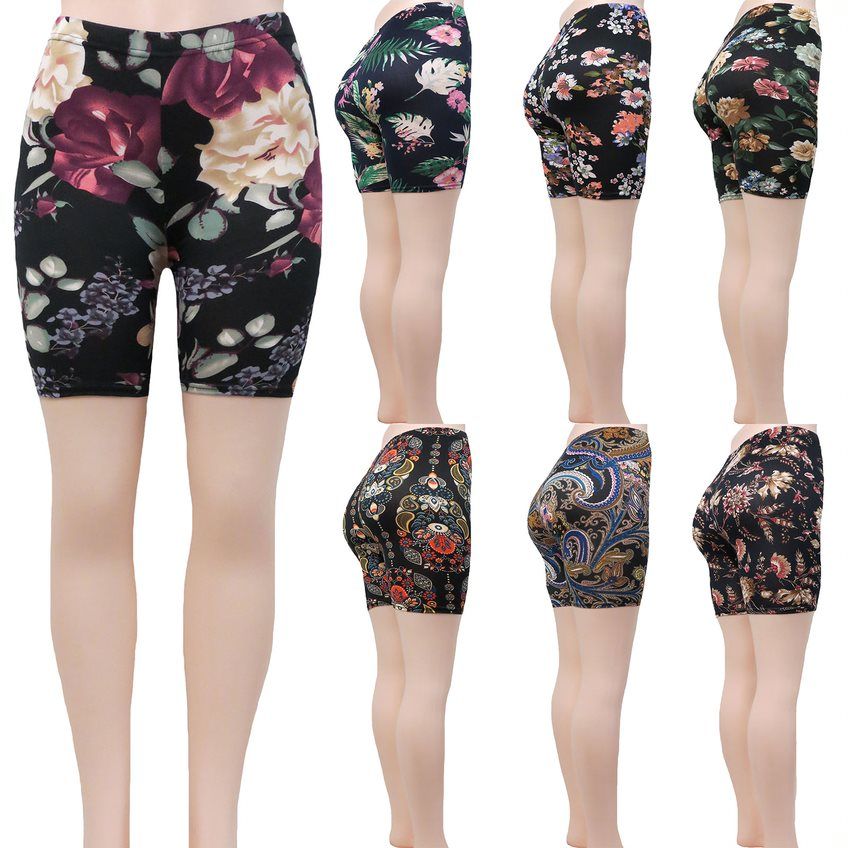 48 Wholesale Women's Assorted Print Bike Shorts in Butter Soft Material