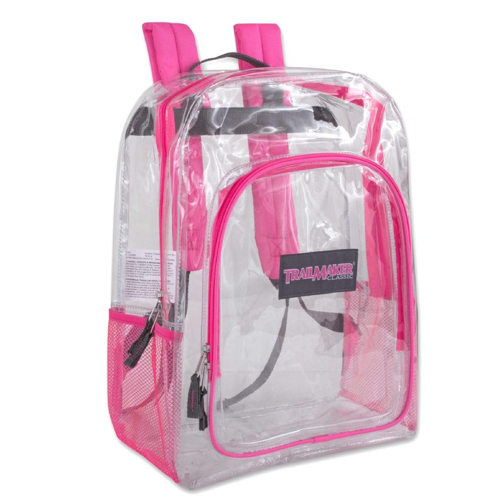 24 Wholesale Deluxe 17 Inch Clear Backpack- PINK - at ...