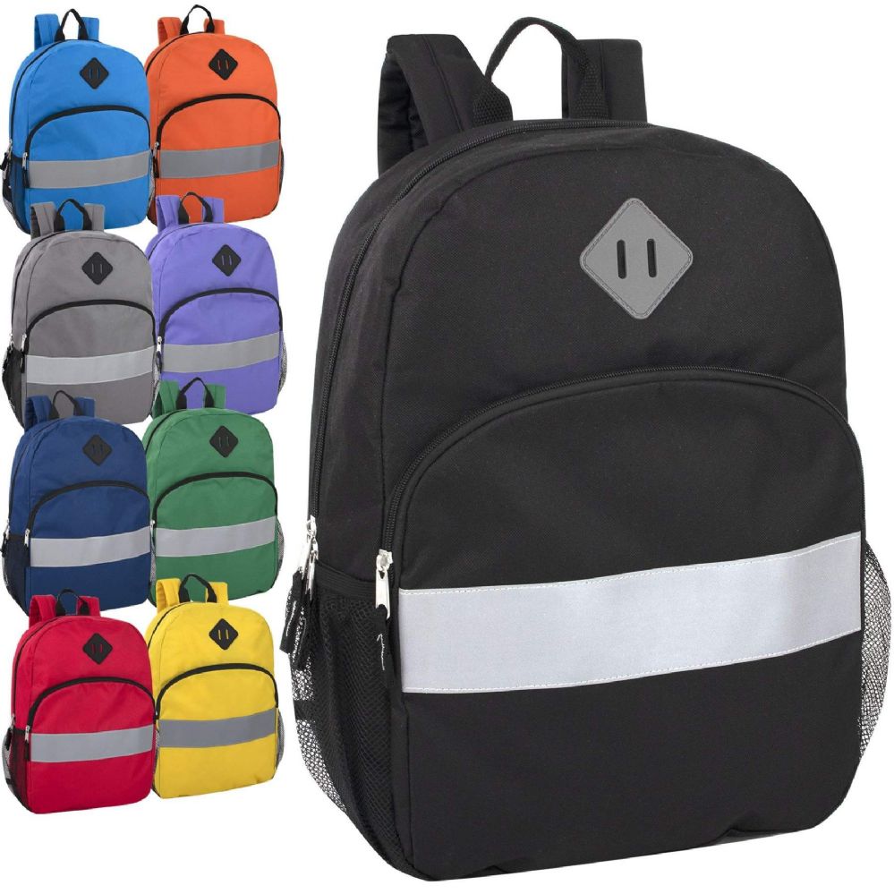 24 Wholesale Safety Reflective 17 Inch Backpack With Side Pockets at
