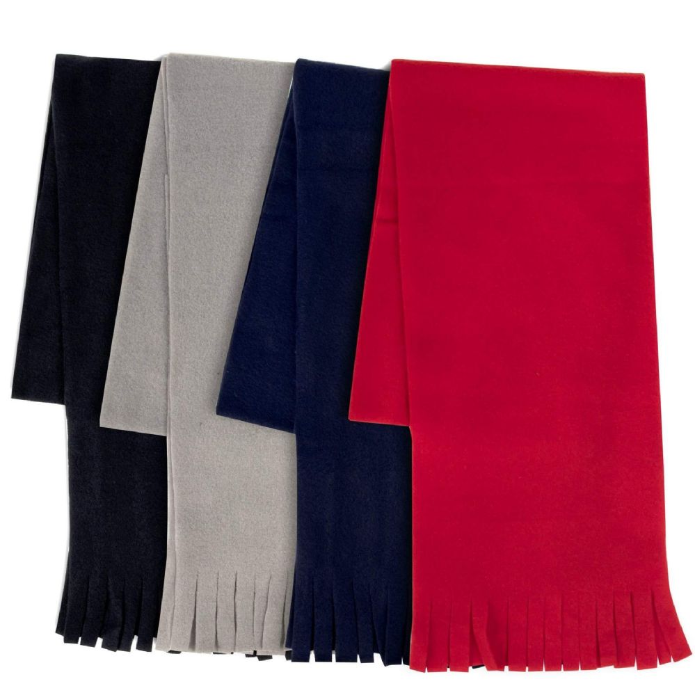 100 Wholesale Adult Fleece Scarves 60" x 8" With Fringe Assorted