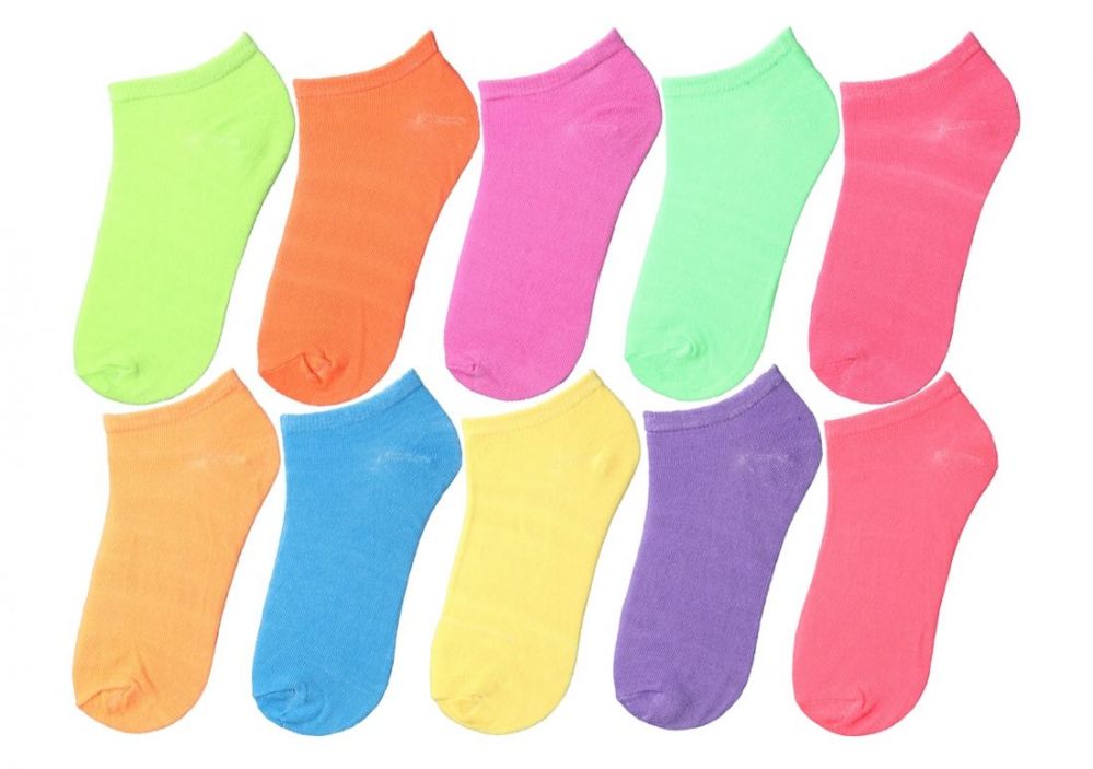 18 Wholesale Girl's No Show Socks Solid Neon Colors Size 68 10