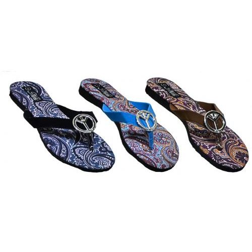 48 Wholesale Ladies Paisly Peace Sign Sandal - at - wholesalesockdeals.com