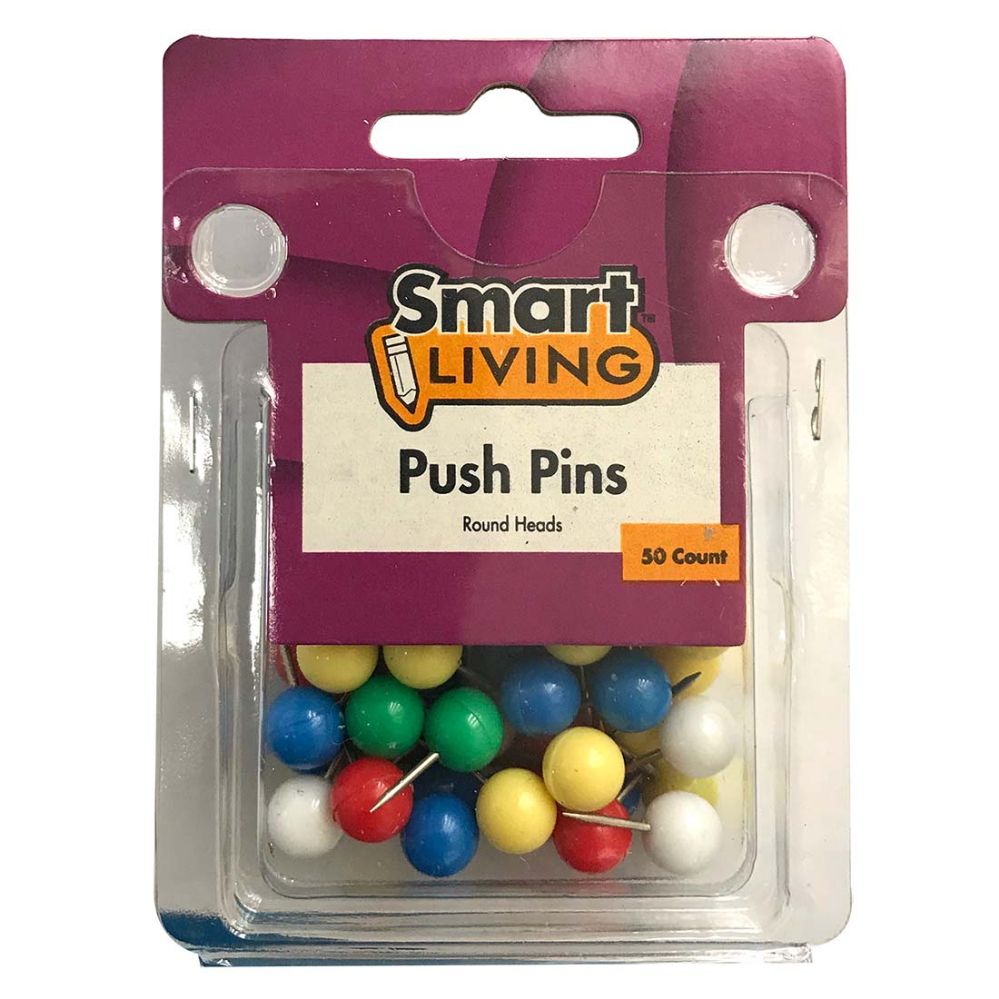 36 Wholesale Push Pins Round Head 50ct Assorted Colors at