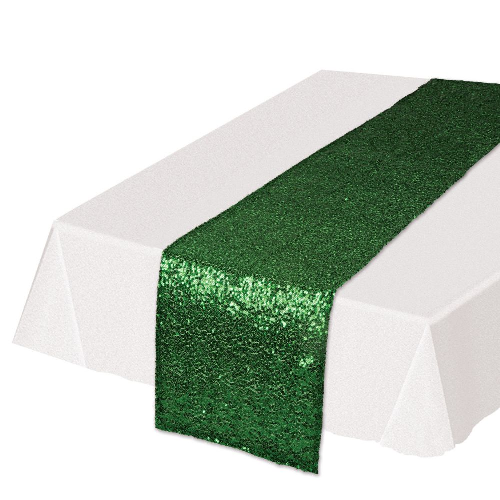 12 Wholesale Sequined Table Runner Green at