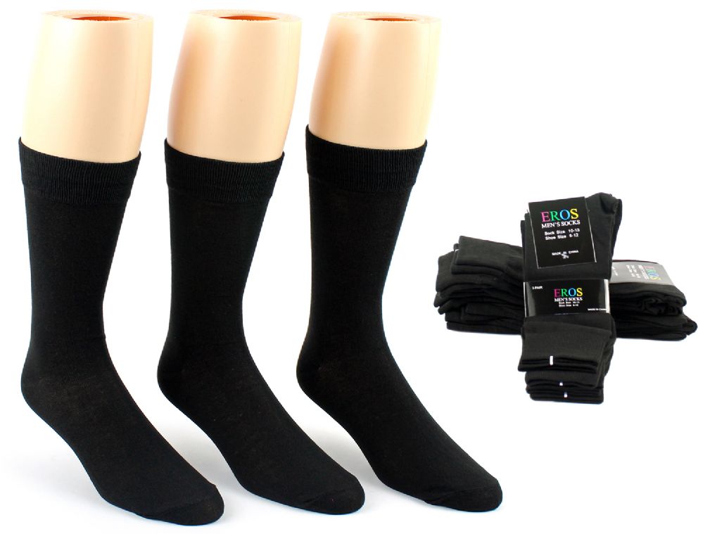 24 Wholesale Men's Black Classic Crew Dress Socks Size 1013 at