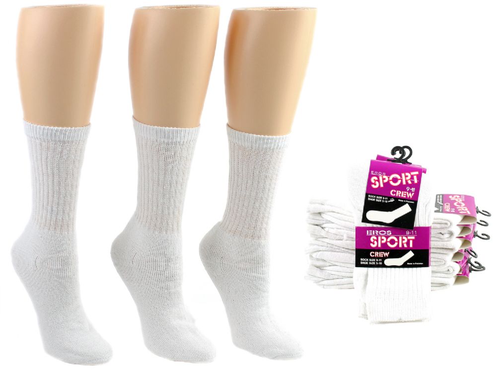 24 Wholesale Women's Athletic Crew Socks White Size 911 at