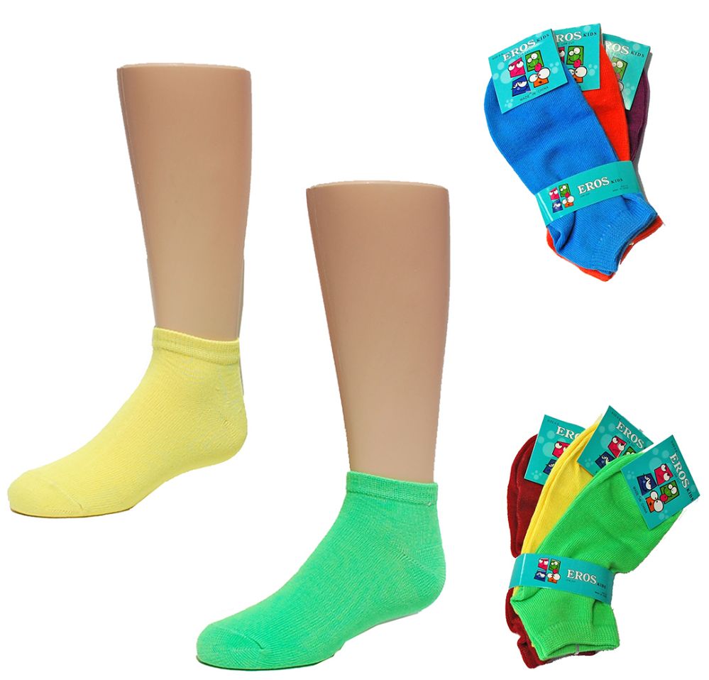 24 Wholesale Toddler Girl's Low Cut Novelty Socks Neon Solid Colors