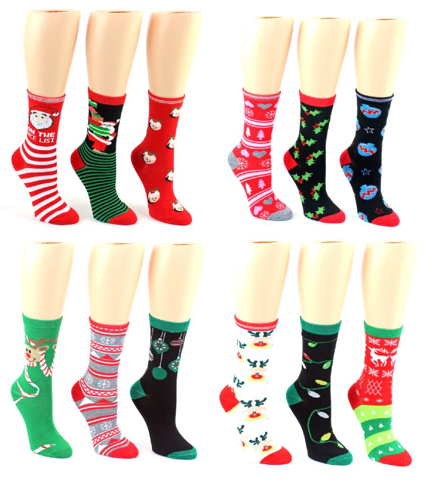 24 Wholesale Christmas Crew Socks Size 911 at