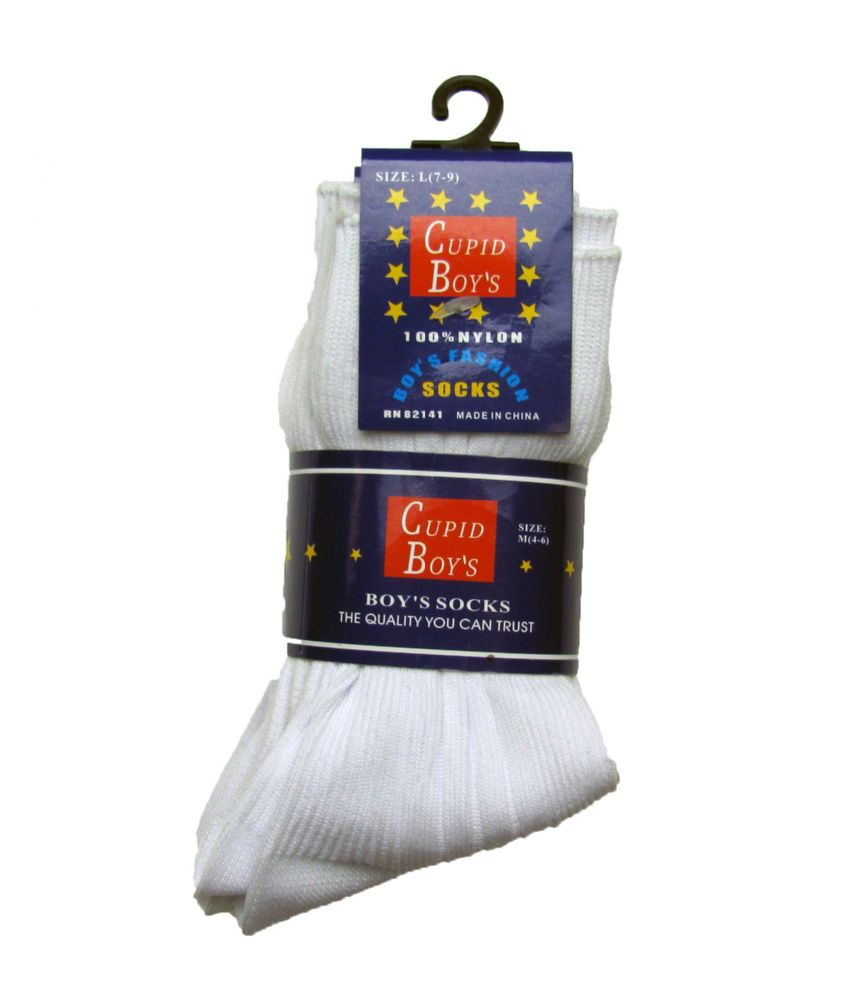 144 Wholesale Boys Nylon Dress Socks, Boys Uniform, Solid White Socks