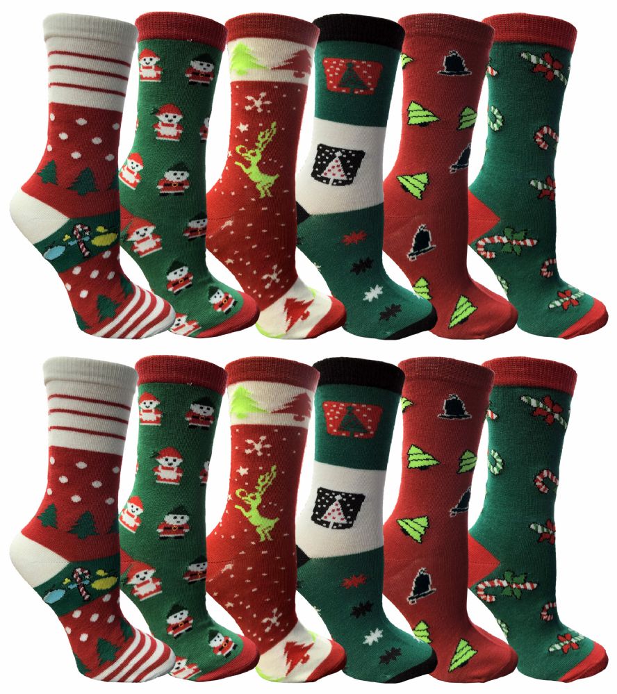 120 Wholesale Christmas Printed Socks, Fun Colorful Festive, Crew, Sock