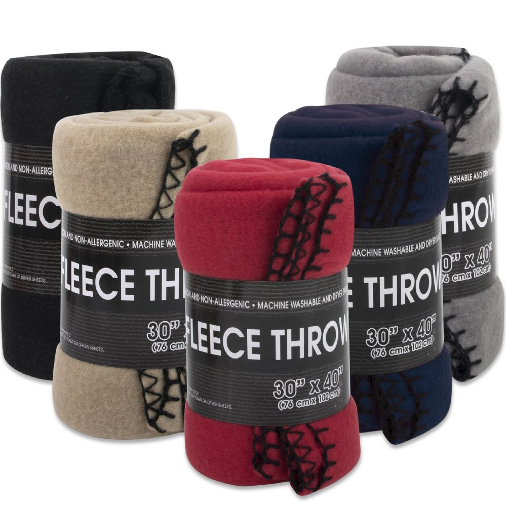24 Wholesale Fleece Blankets 30" x 40" 5 Assorted Colors Bulk Buy