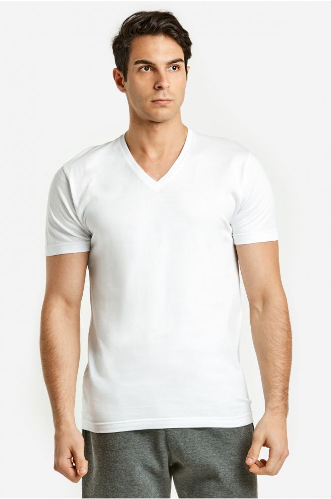 72 Wholesale Men's Cotton VNeck TShirt In Size 3XLarge In White at