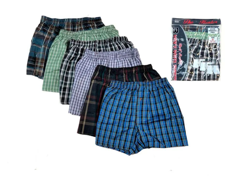 36 Wholesale Men Woven Boxer Shorts With Button Size L at