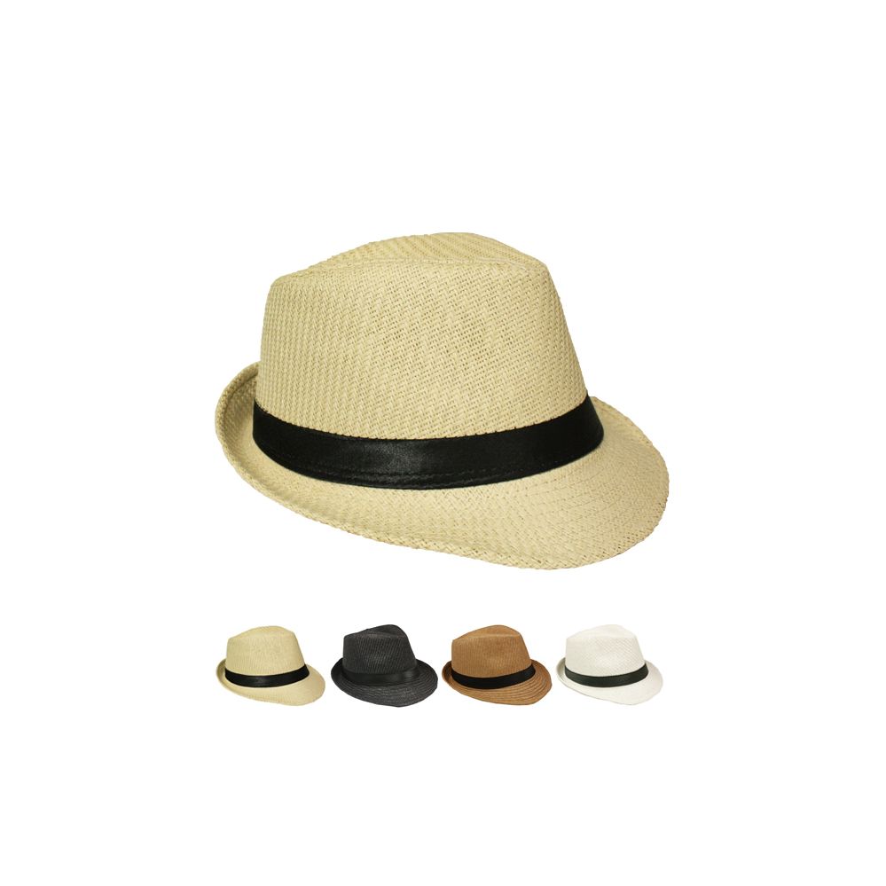 12 Wholesale Natural Straw Fedora Hat In Assorted Colors at