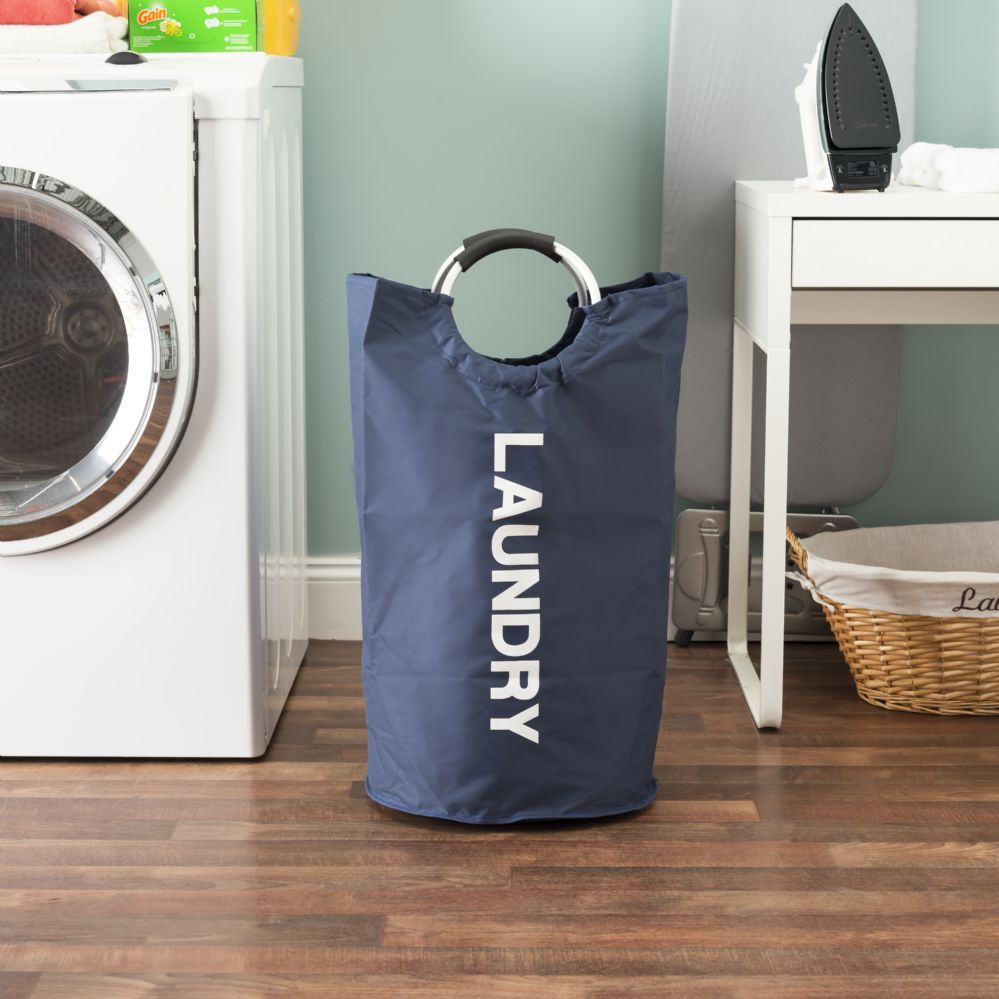 12 Wholesale Home Basics Canvas Laundry Hamper Tote With SofTGrip