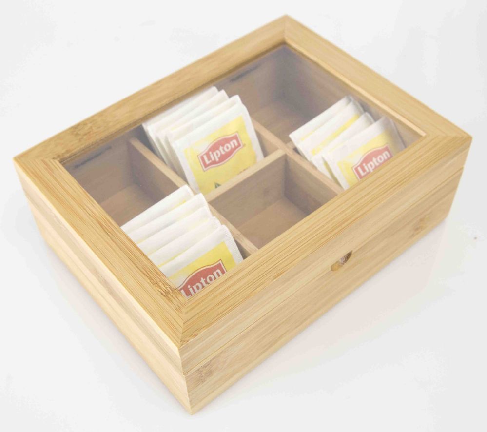 6 Wholesale Home Basics 8 Compartment Bamboo Tea Box, Natural at